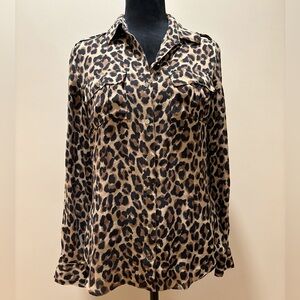 White House Black Market - Leopard Print - Silk Button Down Top